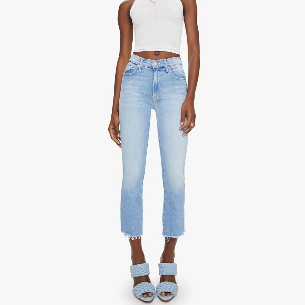 Mother The Insider Crop Step Fray Jeans In Smooth Sailing Size 24 - Picture 2 of 16